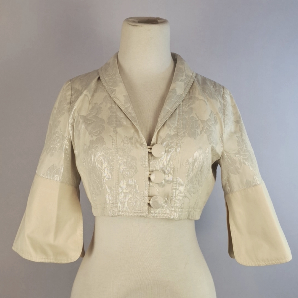 Women's Spring Jacket - Iridescent Ivory White Silver, Size 6 H&M, short sleeve